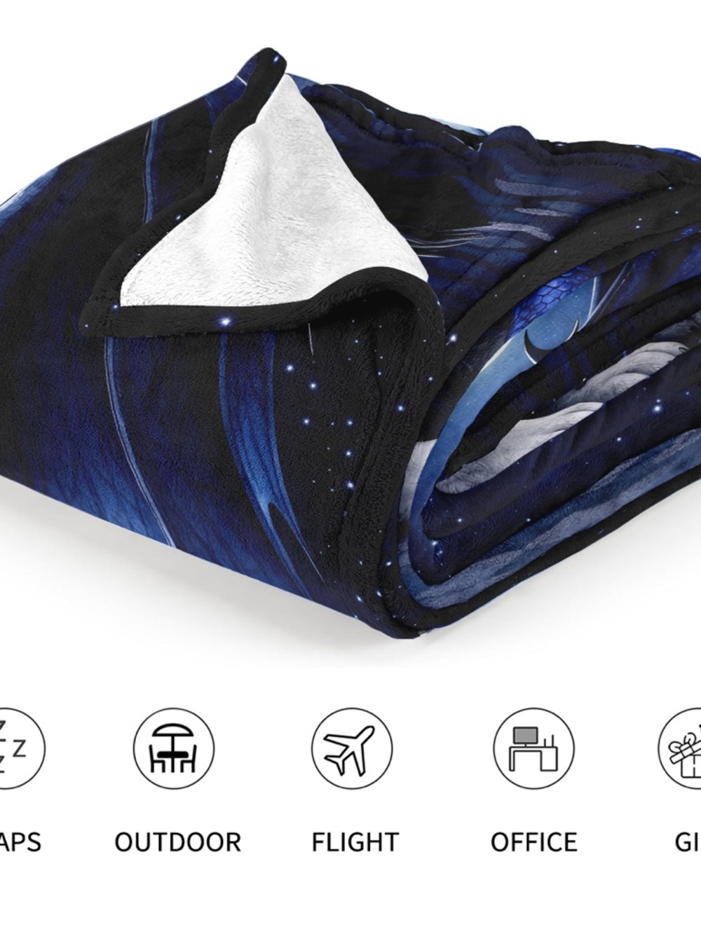 Mystic Blue Dragon & Husky Fleece Throw Blanket - Picture 4 of 6